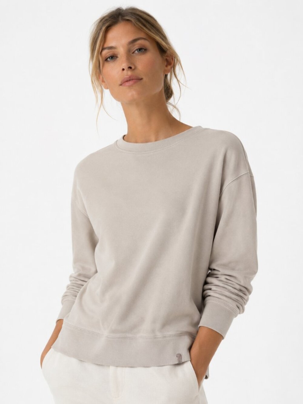 Brochu Walker Mallo Sweatshirt Oyster French Terry Crewneck Loungewear Small - Picture 1 of 7